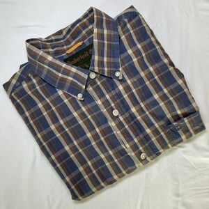 Timberland Men's Vintage Blue Brown Plaid Flannel Button‎ Down Size Large
